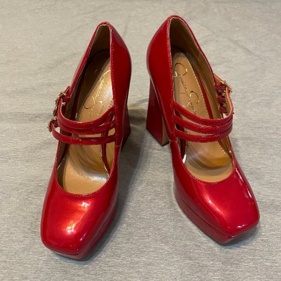 Jessica Simpson Mary Jane Platform Pumps Womens 8 1/5 Strappy, New, Red - Picture 2 of 10